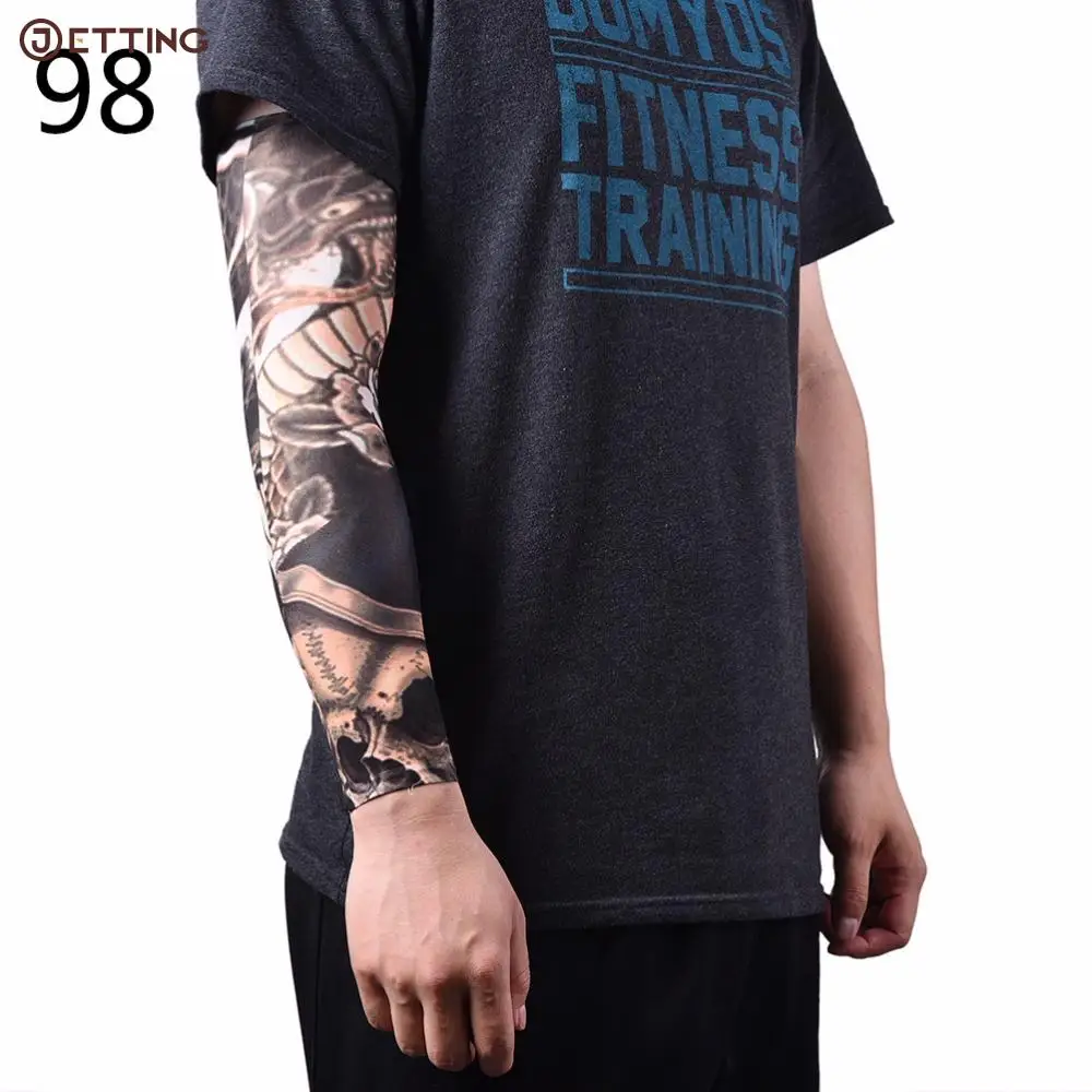 Elastic Tattoo Sleeves Nylon Arm Warmer Stockings Temporary Tattoo Sleeves Sport Skins Sun Protective Men Seamless Fake sun protection arm sleeves
