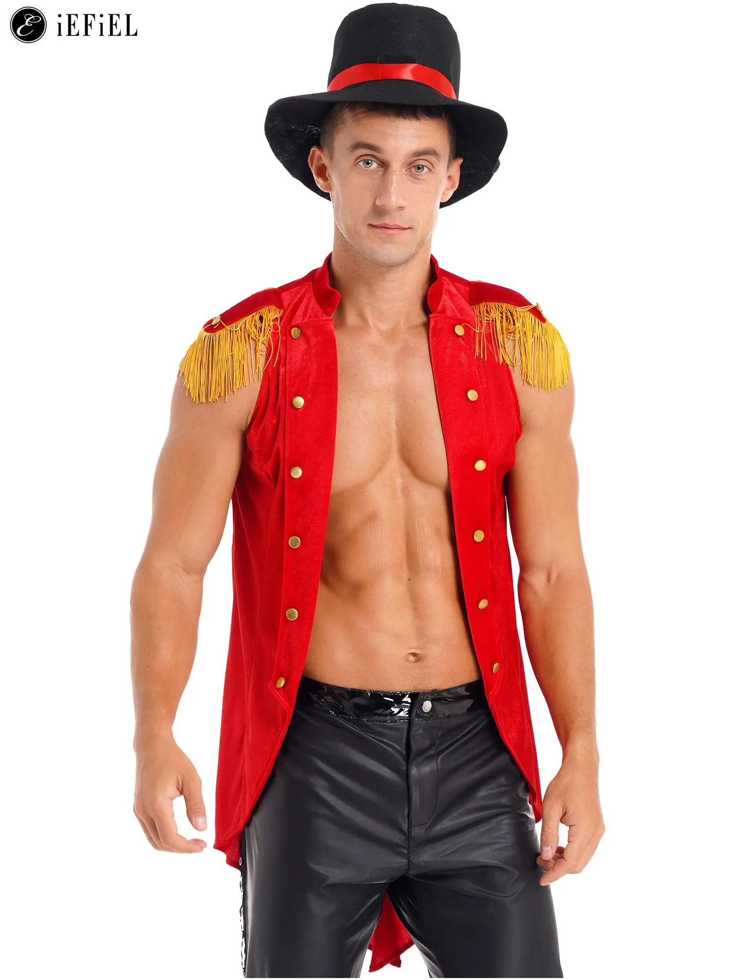 Disfraz de baterista militar de circo para niños, uniforme de banda de  marcha, chaleco sin mangas con flecos para Halloween