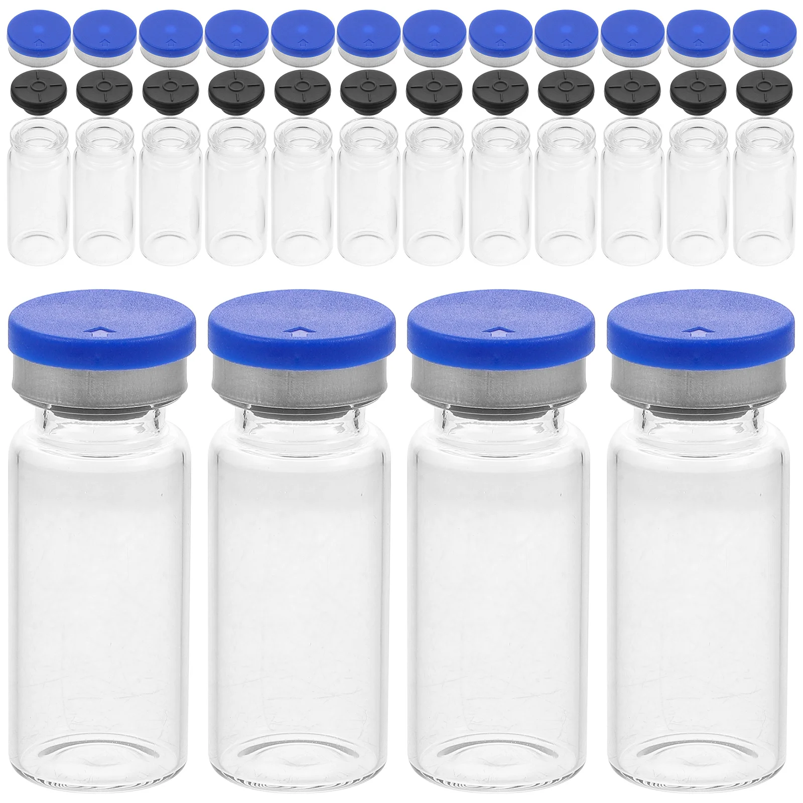 Water Mini Glass Vials 20 Pack 10Ml Clear Headspace Caps Stoppers Flat Bottom Sample Lab Chemical Vial Transparent