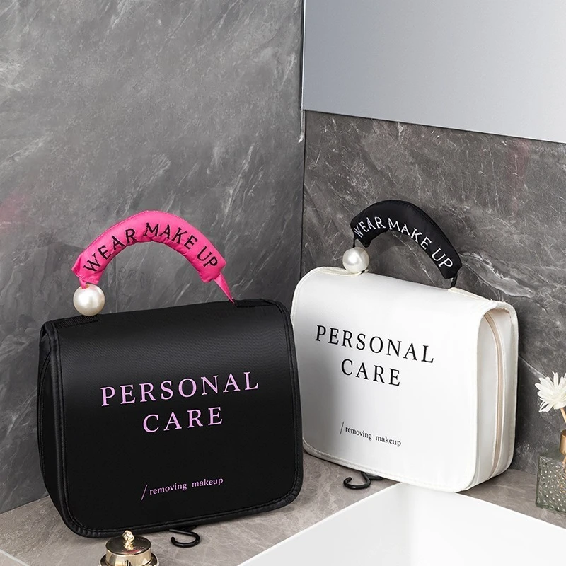 Large Capacity Cosmetic Bag for Women - Travel Makeup Organizer with Pearl Hook, Premium Portable Toiletry Pouch