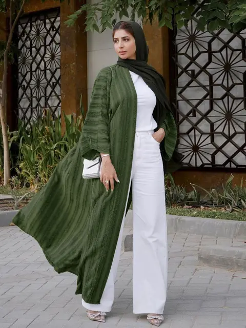 New Fashion Muslim Kimono Abaya Solid Striped Retro Ethnic Cardigan 2 New Fashion Muslim Kimono Abaya Solid Striped Retro Ethnic Cardigan 2