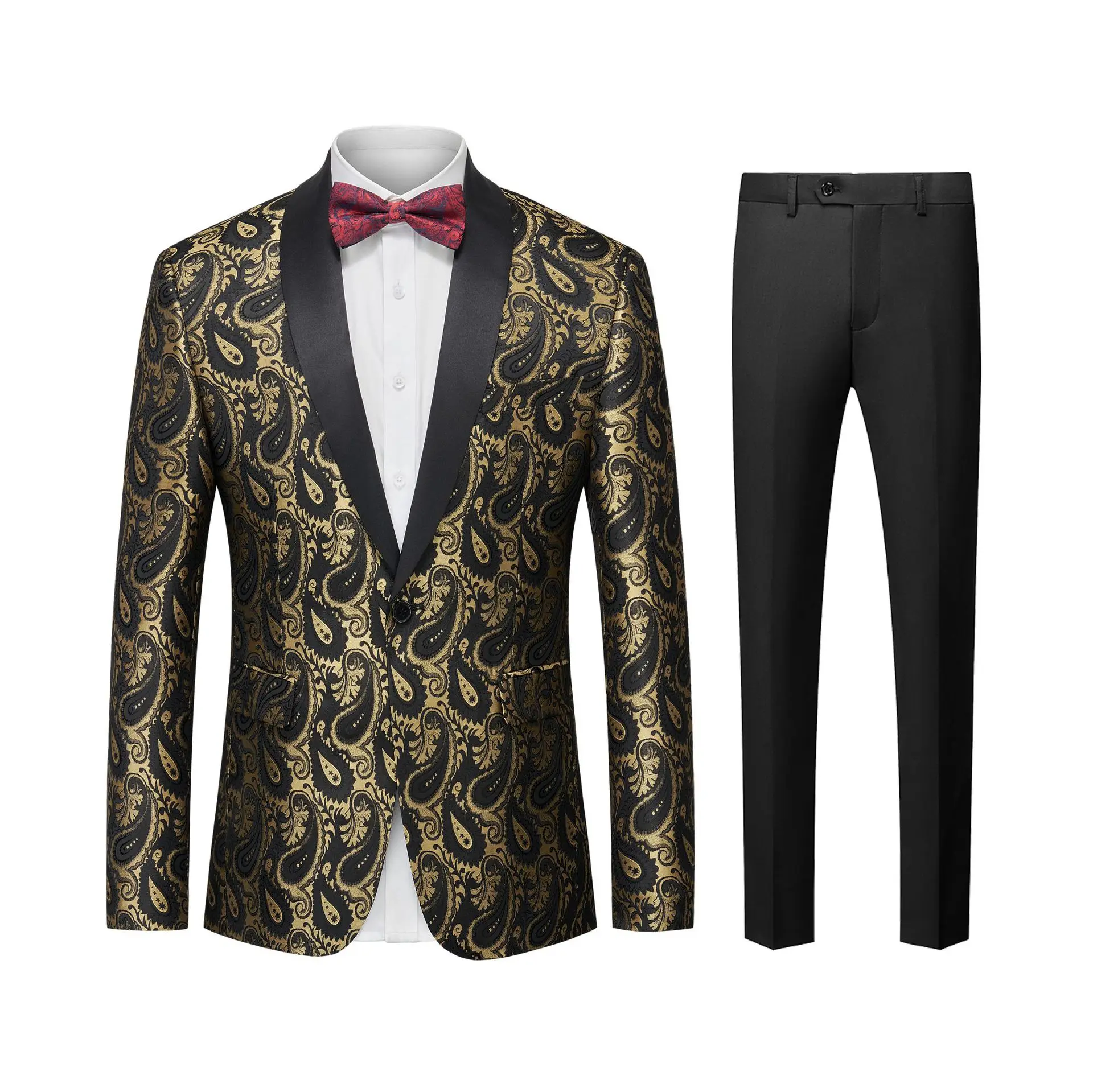 

J78 Men's Jacquard Tuxedo Fashion Suit Jacket Trousers Slim Fit Wedding Banquet