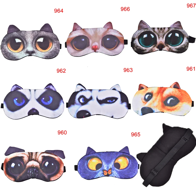 Natural Sleeping Soft Blindfold Eyepatch Women Men Sleep Eyeshade Eye Cover Cute Cat Dog Sleep Mask Eyeshade Cover Eye Mask