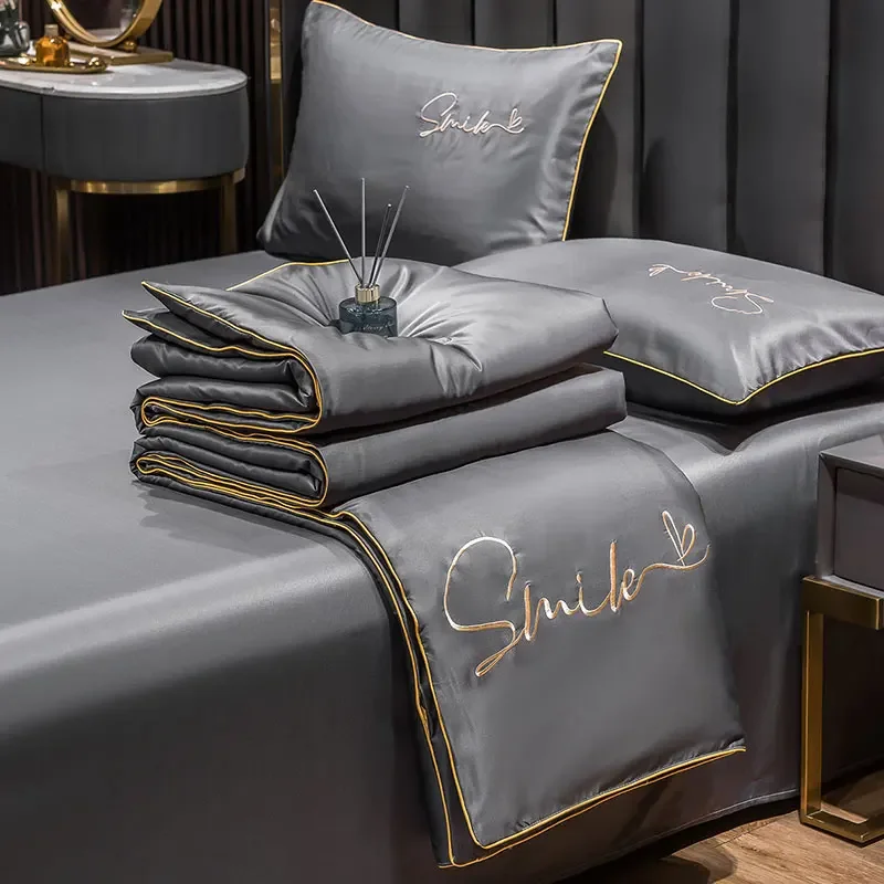 European Style Ice Silk Summer Quilt Set High-end Embroidered Cooling Blanket 3/1 Pcs Sets Air Conditioning Comforter