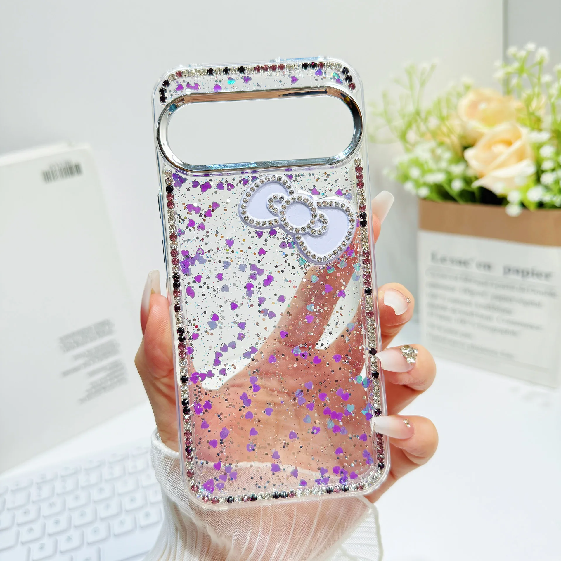 Luxury Glitter Rhinestone Bowknot Sequin Phone Case - Shockproof Bling Transparent Cover