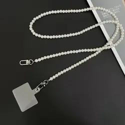 Elegant White Pearl Phone Strap Lanyard with USB Holder - Crossbody Necklace Cord (Blue / Green)