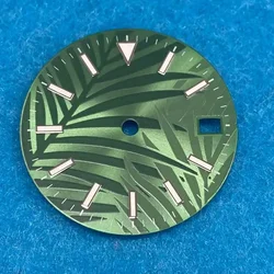 Leaf Texture Watch Dial with Blue Luminous Design, 28.5mm (Green)