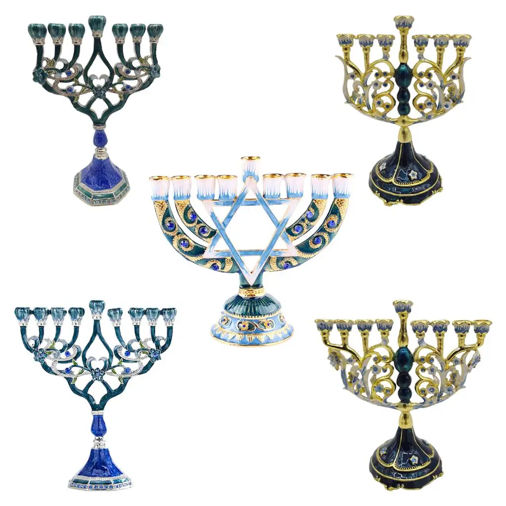 

Ретро подсвечник Menorah, эмалевые кристаллы, Judaica Candelabra