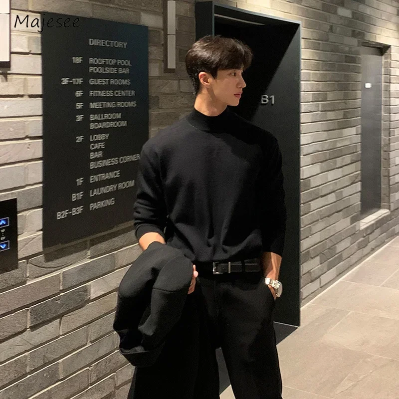 

Mock Neck Sweaters Men Autumn Winter Advanced Smart Casual Baggy Long Sleeve Korean Commuting Style All-match Males Knitwear New