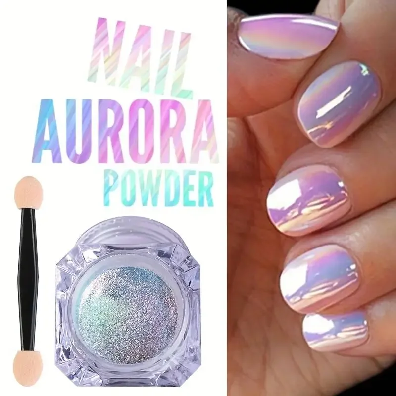 Aurora Nail Powder Mirror Effect Chrome Nail Art Mermaid Rainbow AB Fine Glitter Metallic Effect Pigment UV Gel Polish Flash nail powder acrylic nail powder