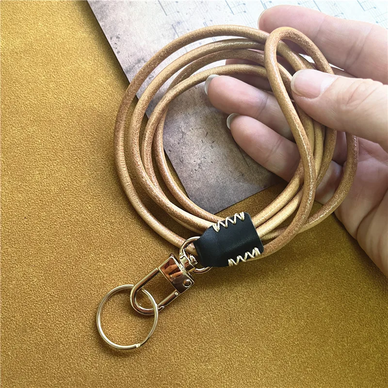Genuine Leather Lanyard with Heavy Metal Keyring