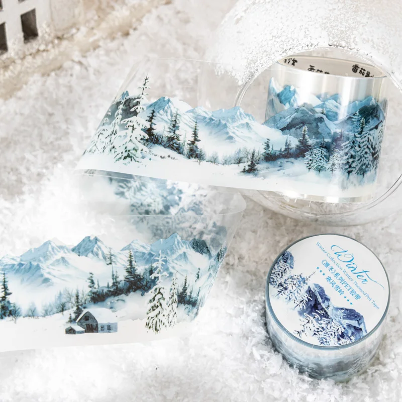 40mm*2m Scrapbook Decor Adhesive Tape Winter snow scenery PET Tapes Masking Tapes stickers Aesthetic Stationery Supplies JIANQI decorative stickers self adhesive stickers stationery stickers paper stickers adhesive stickers stationery tapes diy scrapbooking accessories stationery supplies