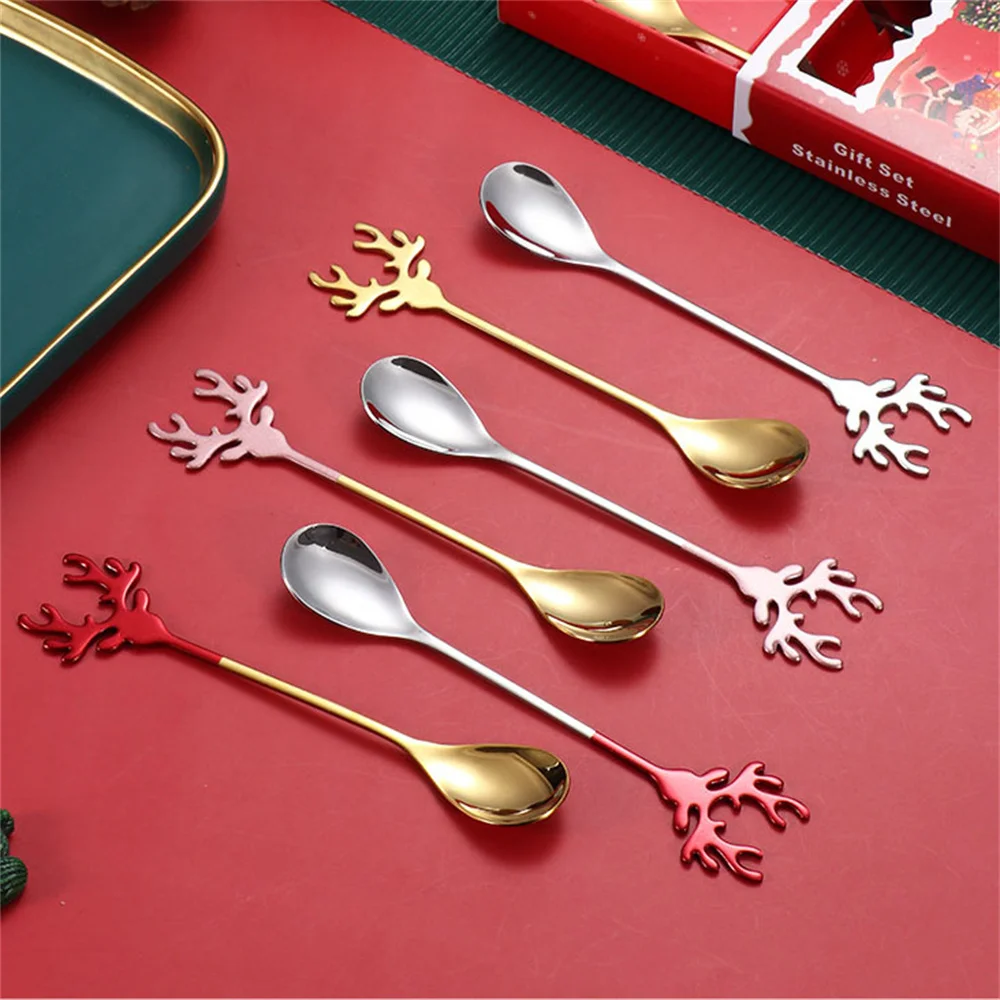 2pcs/Set Stainless Steel Spoon Deer Head Shape Dessert Bartender 6 S015b4acd4cfe4a4788d5fe9bf2aaf2f9b