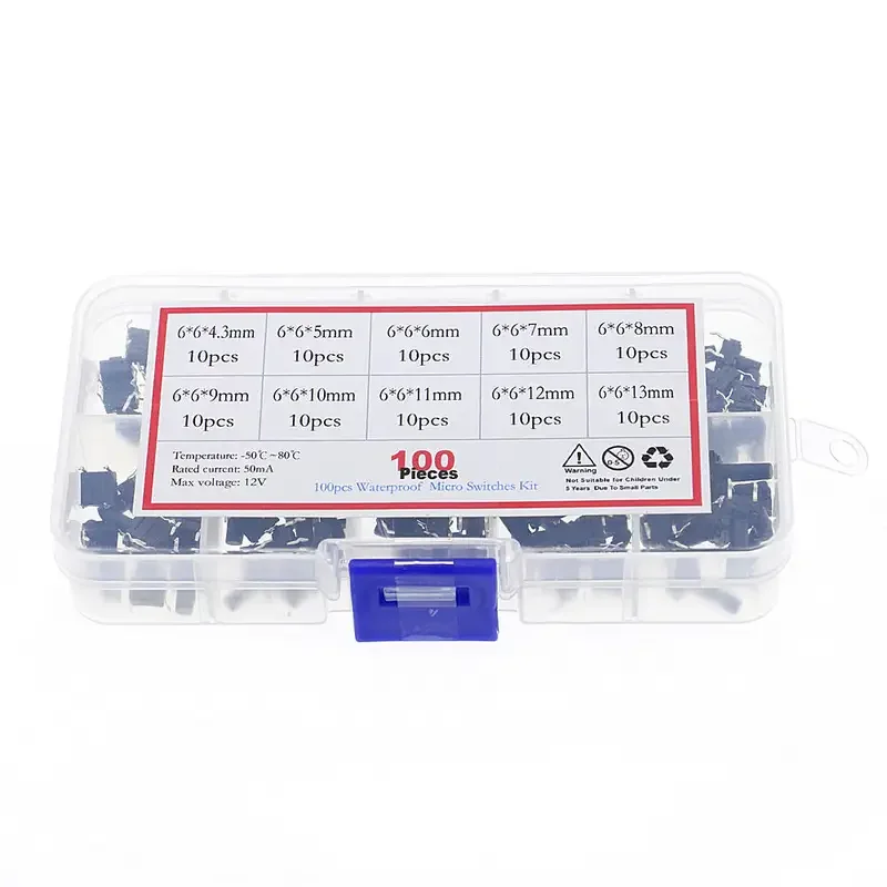 100PCs 10value 6x6 seal waterproof tact switch TV induction button dustproof micro switch assorted kit set