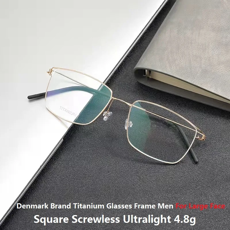 

Denmark Brand Titanium Glasses Frame Men Large Face Square Screwless Ultralight Prescription Eyeglasses Optical Lens Eyewear