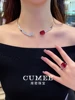 CUMEE Large Carat T-shaped Design Cultivation Synthetic Ruby Collar Necklace Open 925 sterling Silver Gold Plating 3