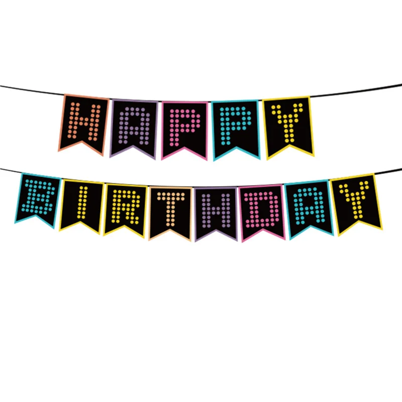 1set Luminous Garlands Fluorescent Birthday Paper Banner Glow Party Supplies Night Party Photo Props Happy Birthday Decor