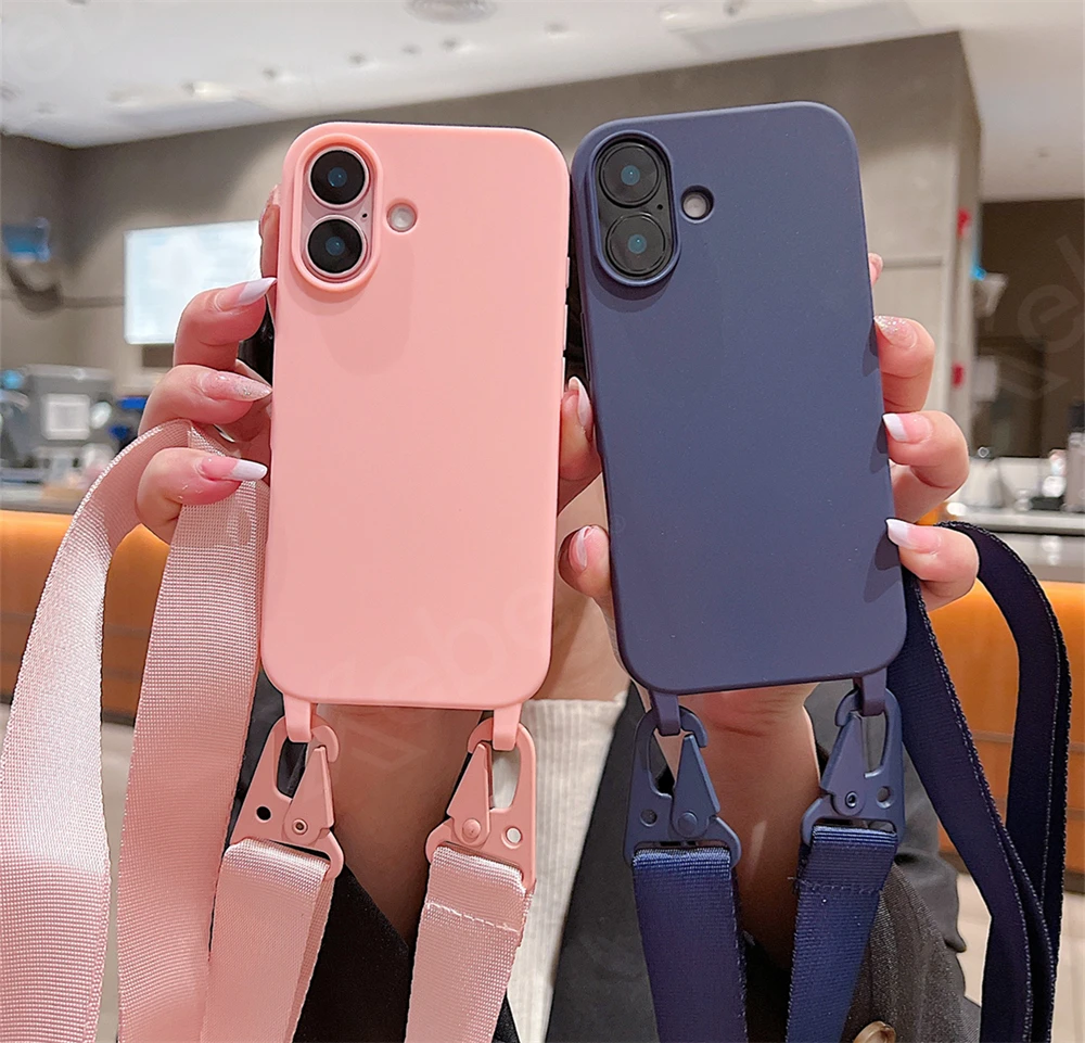 Crossbody Necklace Lanyard Cord Soft Silicone Phone Case For iPhone 16 15 13 11 12 14 Pro Max XS XR X 7 8 Plus Shockproof Cover_voghion.com