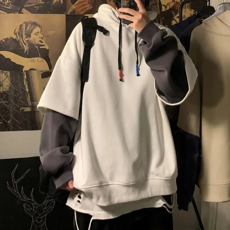 Hooded Sweatshirts for Man Black Hoodies Hip Hop Men's Clothing Sweat Shirt No Brand Funny Loose Overfit Streetwear Simple Cheap - 4