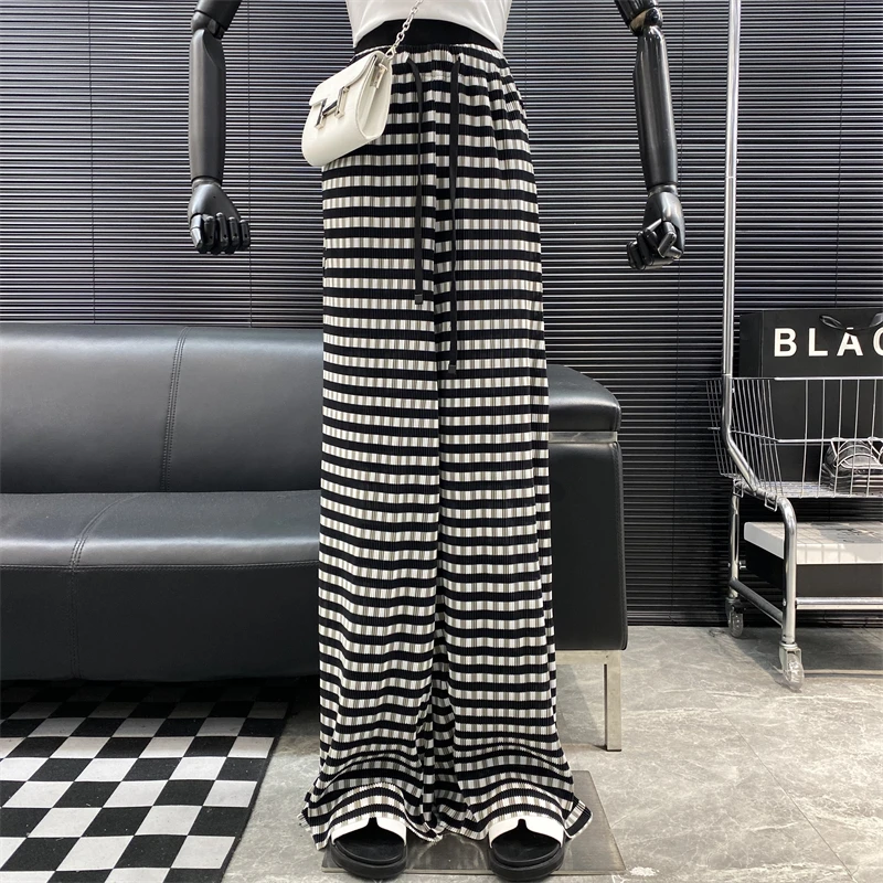 new-2022-designer-new-style-famous-brand-lattice-frivolous-loose-straight-pants-elastic-waist-wide-leg-pants-casual-pants