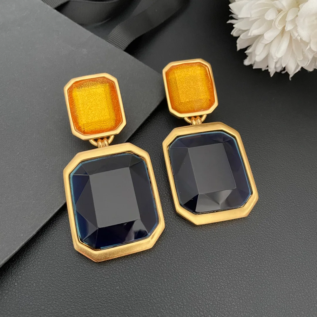 Earrings Fashion Exaggeration Light Luxury Retro Square Geometric Ear Clip For Women Aretes De Mujer Pendientes Boucle