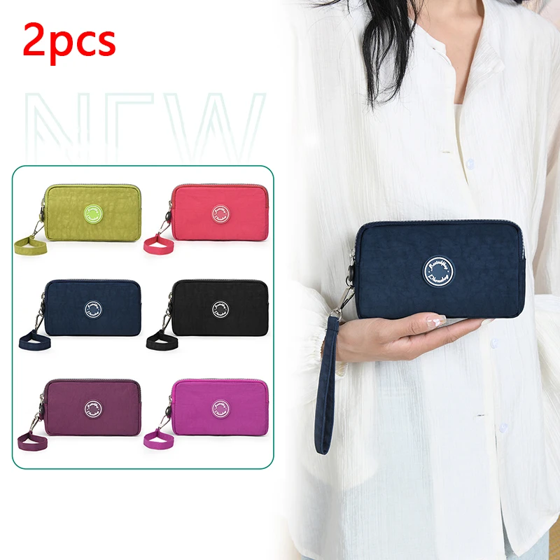 Women's Triple Handle Wallet Large Capacity Portable Washed Cloth Men's Coin Purse Waterproof Portable Zipper Cell Phone Bag