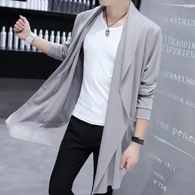 Casual Stylish Korean Version Men's Jacket Coat Longline Coat for Teenagers Students Trendy Outerwear Lightweight Windproof