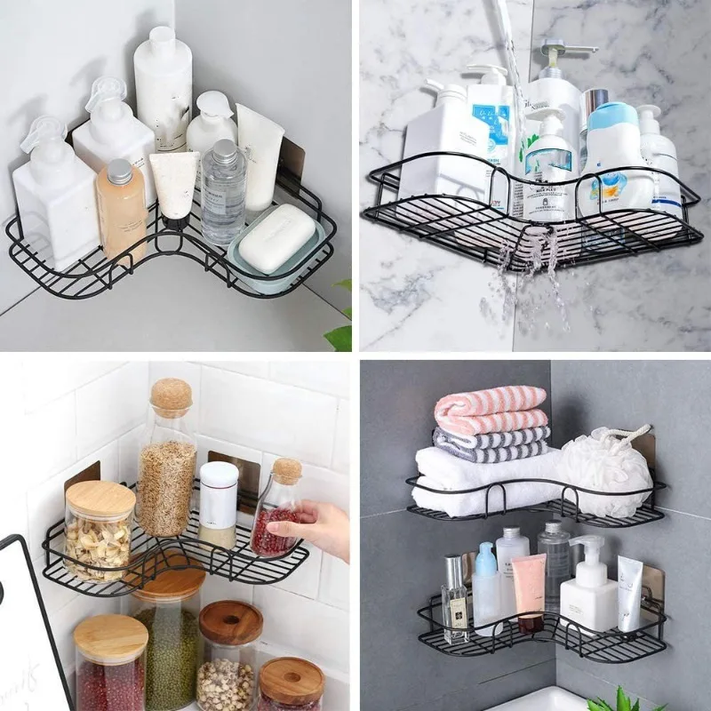 Bathroom Shelf Wall Mounted Corner Organizer Metal Shower Rack Storage Shampoo Soap Holder Rustproof