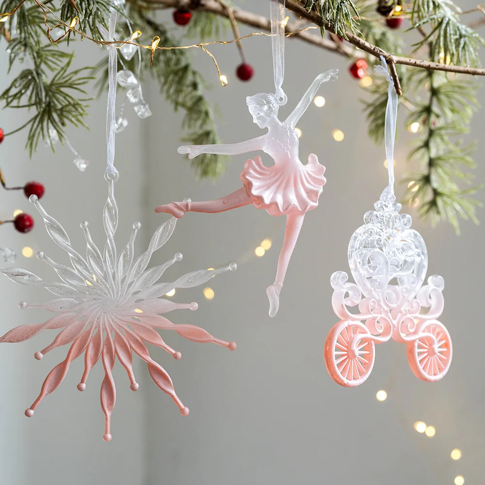 Snowflake Icicle Christmas Pendants Crystal Acrylic Christmas Tree Ornaments 2026 Happy New Year Home Decor Hanging Pendant