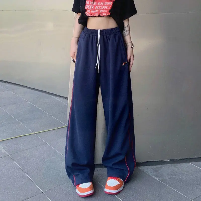 Navy Blue Harajuku Woman Oversize Sweatpants Spring Summer Elastic Waist Pocket Streetwear Fashion Joggers Sport Casual Trousers