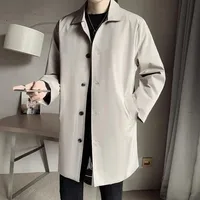 Medium-length Men's Spring Autumn Casual Trench Jacket Loose Fit Business Versatile Lapel Thin Regular Style