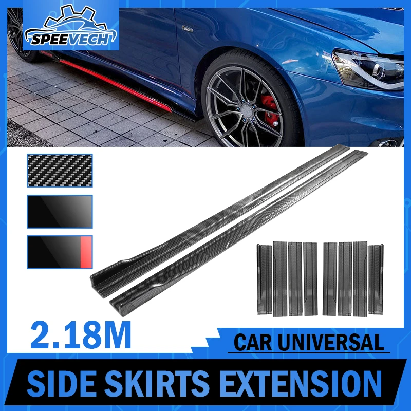 Universal Car Side Skirt Kit - 6 Piece Black ABS, Adjustable Length (2m), DIY Cut-to-Fit, Drill Required