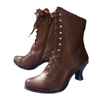 2022 large size women's shoes British style boots thick heel short boots mid-tube motorcycle boots women's boots 43 - Image 5