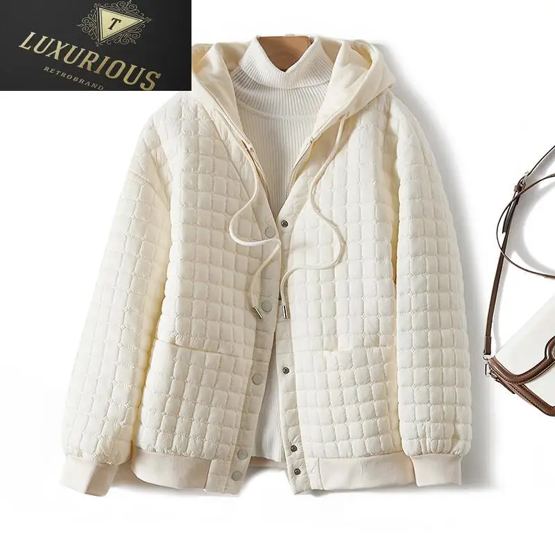 

Winter Coat For Women 2024 Fake Two Piece Hooded Stitching Light Warm Full Sleeve Korean Fashion Cotton Clothes 4XL