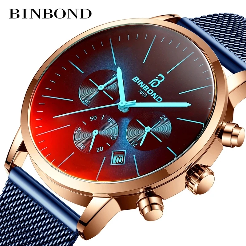 

Top 2024 BINBOND B0135 Box Men Watch Top Brand Luxury Fashion Quartz Men's Watches Steel Waterproof Wrist Clock Male Chronograph