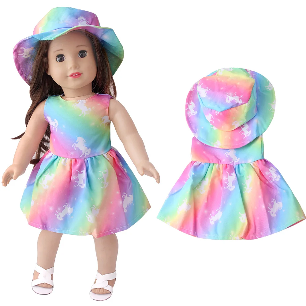 

Kawaii Doll Dress Doll Clothes Colorful Printed Unicorn 43Cm Newborn Baby Fit 18 Inch American Doll Boys And Girls Gifts