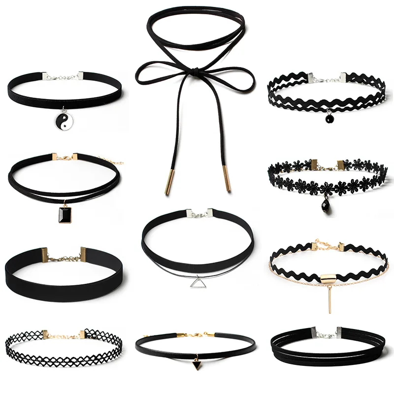 Nero Punk Gotico Girocolli Collane Per Le Donne Del Fiore Di Velluto Chokers Del Merletto Della Signora Geometrica Collane Del Collare Di Modo Dei Mon