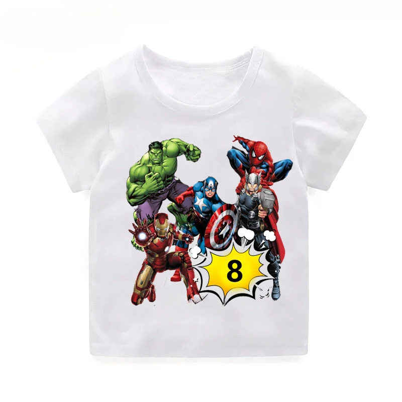 thumbnail image 1 of 2 3 4 5 6 7 8 9 Camisetas de niño de Marvel Avengers con nombre personalizado, ropa de verano para cumpleaños para niños, ropa de fiesta de cumpleaños de superhéroes, camiseta para bebé, 1 of 5