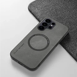 Premium Artificial Leather Magnetic Phone Case with MagSafe Wireless Charging Compatibility - Galaxy S23 Ultra (GRAY)