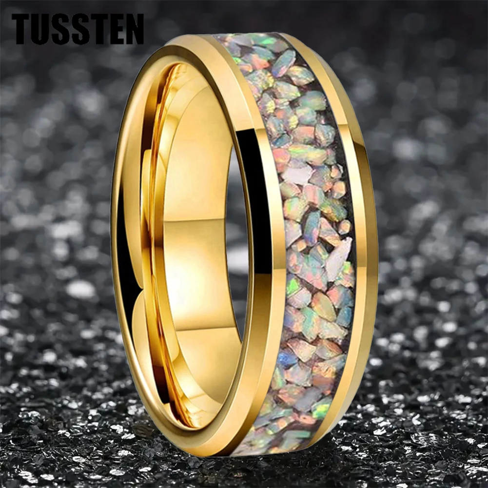 Dropshipping TUSSTEN 6/8MM Color Opal Ring Nice Women Tungsten Engagement Wedding Band  Trendy Jewelry Comfort Fit menband new arrivals 6mm men women tungsten wedding band ring blue opal inlay domed polished fashion gift jewelry comfort fit