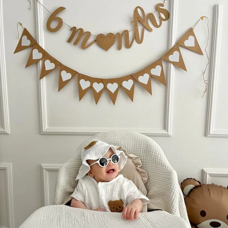 Kraft Paper 6 Months Banner Sign Half Birthday Garland Baby Shower Party Decor Cursive Bunting