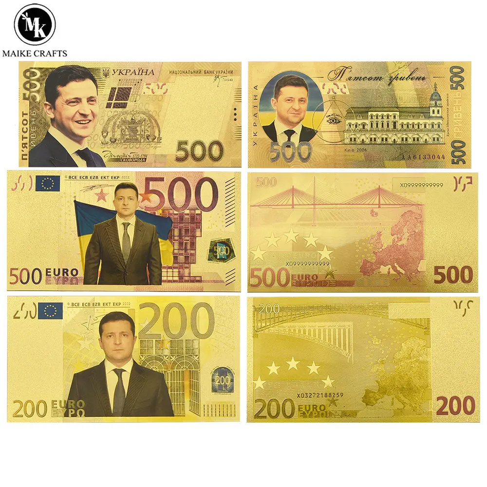 Presidente Ucraino Zelensky Fondo Foil Banconota 200 / 500 Euro 500 Grivna Paper Money World Banconota Collection Gift