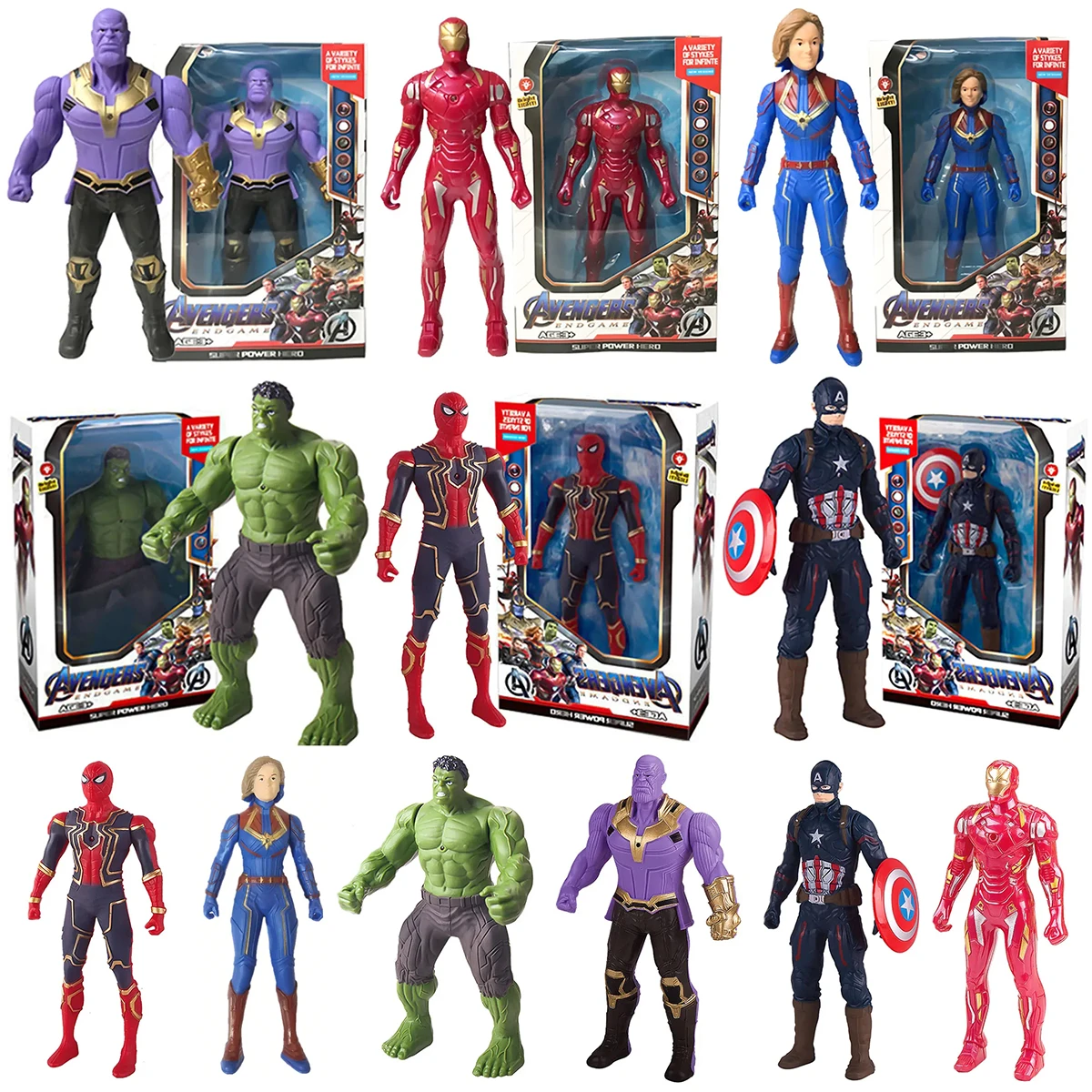 17 Cm Children Toys Marvel Anime Figures Spiderman Hulk Action Figure Iron Man Cartoon Kids Toy Christmas Gift Glow Doll Hobbies