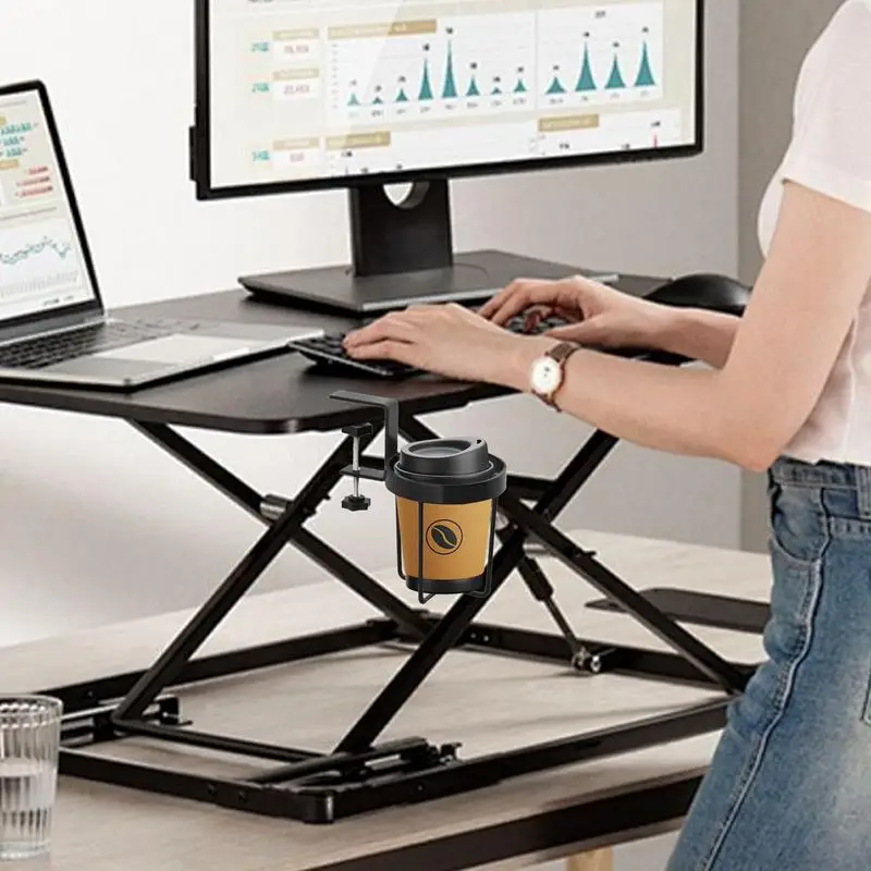 Table Side Cup Holder Desk Side Cup Holder Stainless Steel Anti-Spill Drinks Storage for Coffee Mugs Water Bottles