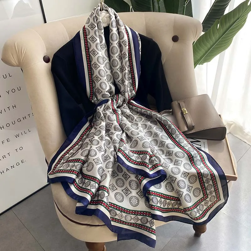 Satin Silk Scarves 2022 Four Seasons Fashion Long Shawls Europe And