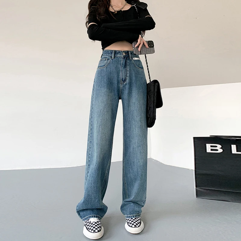 Straight Leg Jeans Women 2022 Female Clothing Women's Pants Y2k Jeans Woman High Waist Vintage Clothes Denim Korean Fashion Blue