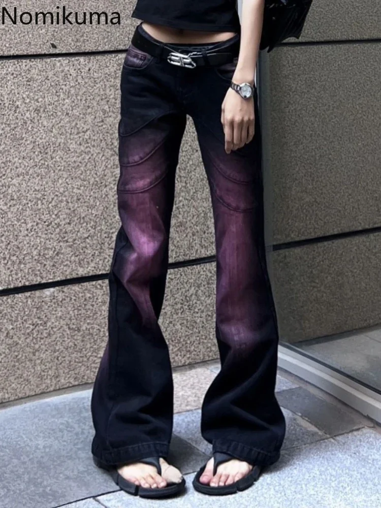 하라주쿠 Y2k 여성용 플레어 바지 빈티지 streetwear 청바지 하이 웨이스트 스트레이트 타이 염색 바지 패션 캐주얼 Pantalon Femme