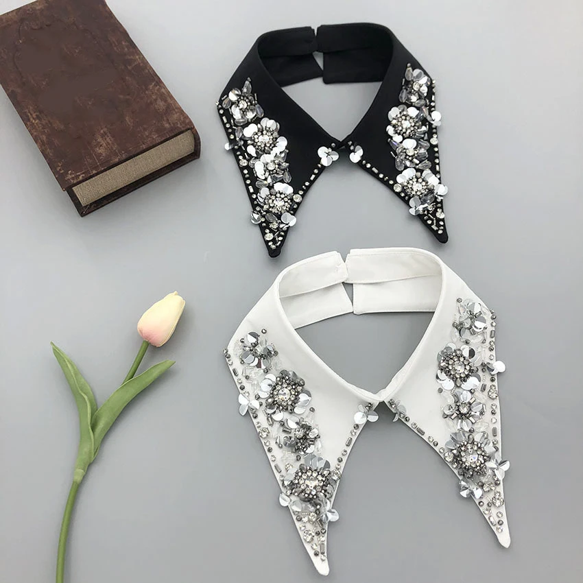 

Vintage Shirt Detachable Collars for Women Fashion Handmade Beads Fake Collar Female Neck Bow Ties Removable False Collar