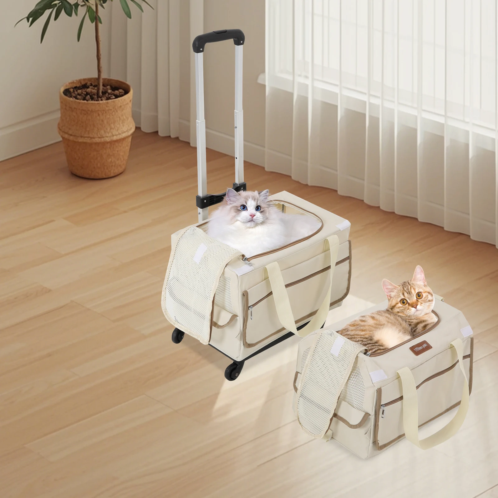 Double-Layer Rolling Pet Carrier – Trolley Suitcase with Mesh Windows for Cats & Dogs