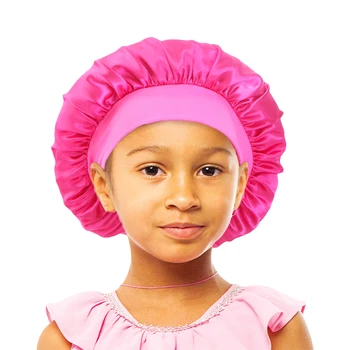 New Kids Girls Boys Satin Night Sleep Cap Wide Band Elastic Turban Headwear Bonnet Hair Care Beanie Nightcap Scarf Bandana